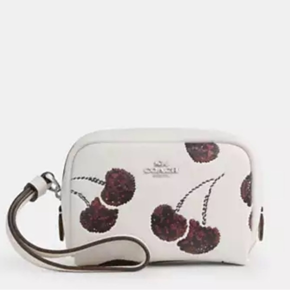 Coach Handbags - 🍒🩶 Coach NWT Chalk Pouch Wristlet With sparkling Cherry Print /Silver Hardware